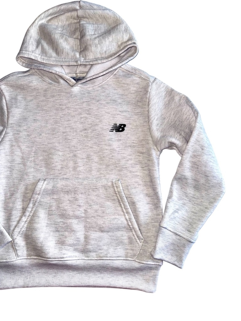 Girl’s New Balance Light Gray Grey Hooded Pullover Sweatshirt Kids 8 Unisex Boys - Picture 2 of 8